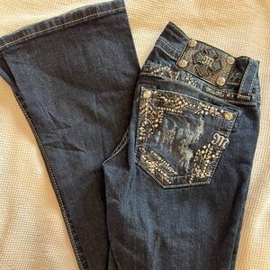 Miss Me Dark Blue Boot Cut Jeans with Embellished Back Pockets